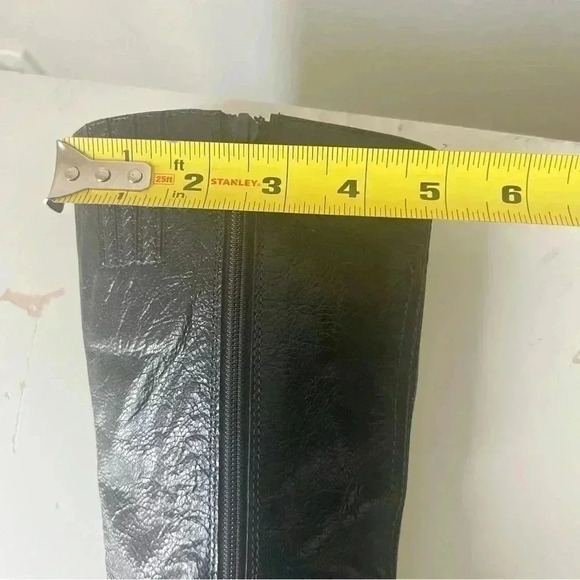 LEATHER BELOW KNEE BLACK HEELED BOOTS ZIPPER CLOSURE BLOCK  HEELS  SIZE 36 - Picture 8 of 12